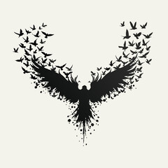 Group of bird flying together silhouette  vector 
