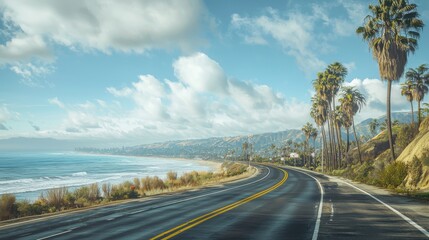 Fototapeta premium Max resolution that it can be created, Create an image of Ventura Highway on a beautiful day next to the ocean excellent vibes, 