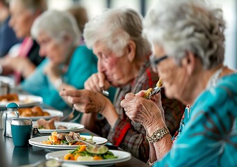 elderly people eating at aged care facility : Generative AI