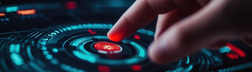 Close-up of a policymakerâ€™s hand adjusting a virtual economy dial, influencing key indicators, concept of economic control
