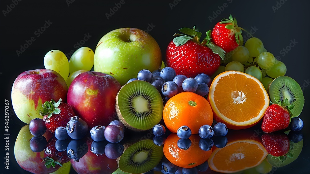 Poster very large adjacent fruit composition : generative ai