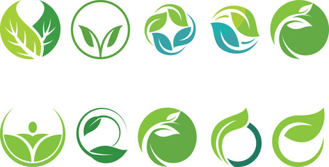 circle leaves ecology icons set collection