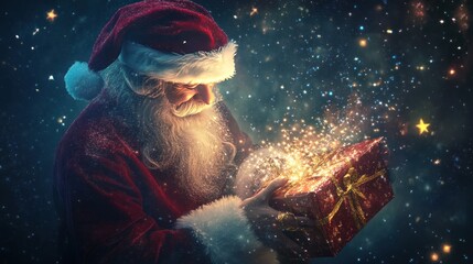 Santa Claus Opening a Magical Gift