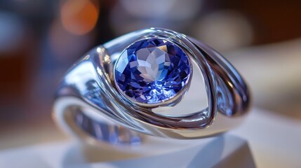 Close-Up of a Silver Ring with a Blue Gemstone