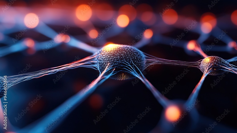 Poster abstract representation of a neuron network with luminous connections and vibrant colors, symbolizin