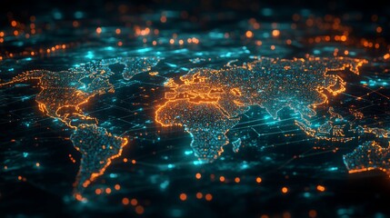 A vibrant holographic display showcases global trade connections, illustrating how countries interact and depend on each other in real time.