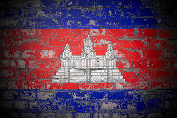 Flag of Cambodia on brick wall