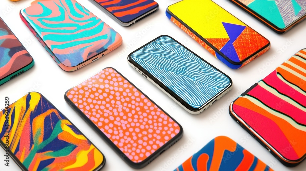 Aufkleber A Collection of Smartphones with Colorful Abstract Patterns