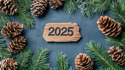 Festive Arrangement of Pine Cones and Greenery Preserving the Spirit of New Year 2025