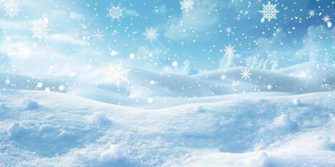 Snow falling on a snow covered landscape during