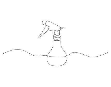 recommend clip art: Continuous line drawing of water spray bottle. Single line illustration of spray bottle. Disinfectant, Barber, Gardener, concept. Editable outline
