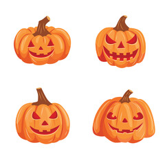 Set of cartoon jack-o-lantern halloween pumpkin. Halloween poster print design vector illustration