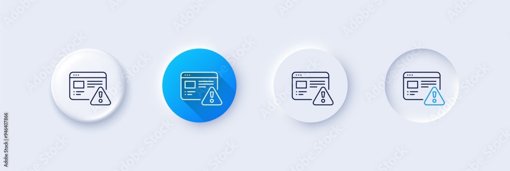 Poster internet warning line icon. neumorphic, blue gradient, 3d pin buttons. attention triangle sign. caut
