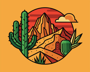 cactus and mountains t-shirt  design vector illustration