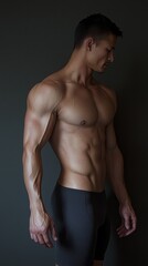 Naklejka premium Athletic man showcasing muscular physique in a minimalist studio setting