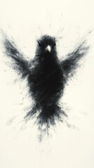 Fototapeta premium The swift flight of a crow captured in a dramatic burst of black ink on white canvas