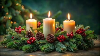 Cozy Christmas Candle Centerpiece with Pine Cones, Red Berries, and Greenery for Holiday Decor