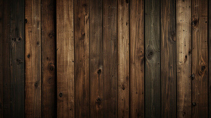 Fototapeta premium Fond de planche de bois marron foncé, papier peint. Vieux fond en bois texturé foncé grunge, la surface de la vieille texture de bois brun, vue de dessus lambris en bois de pin brun. 