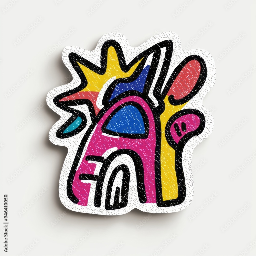 Poster colorful abstract design featuring bold shapes and playful lines on a textured background