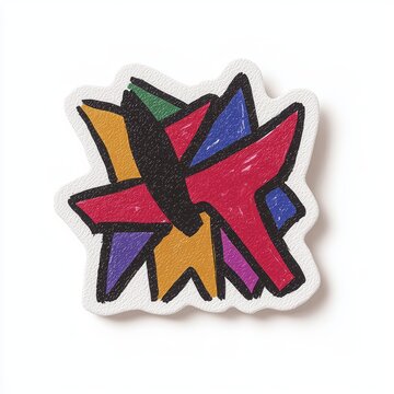 Colorful abstract sticker design with geometric shapes on a white background