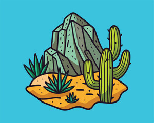 cactus and mountains t-shirt  design vector illustration