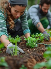 Group gardening together in a community garden