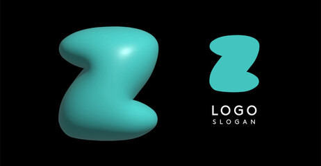 Inflatable letter Z appealing 3D logo, glossy shiny bubble logotype for education and childish poster design, U2K brand identity, tech startup, eye-catching typographic. Vector illustration