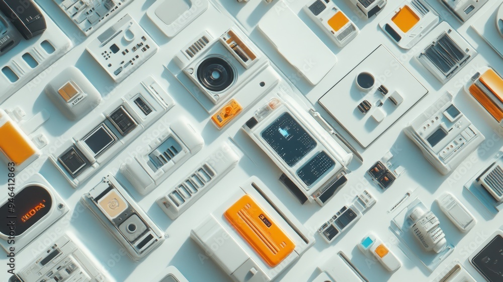 Poster Futuristic Interface of White Panels with Embedded Devices