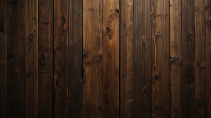 Fototapeta premium Fond de planche de bois marron foncé, papier peint. Vieux fond en bois texturé foncé grunge, la surface de la vieille texture de bois brun, vue de dessus lambris en bois de pin brun. 