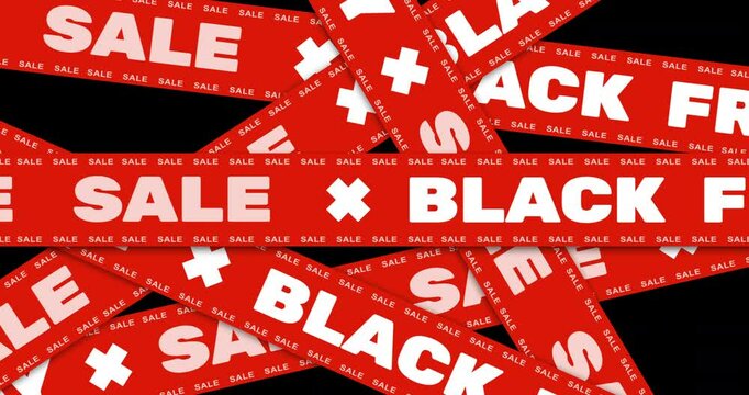 Black Friday background with moving red stripes and jumping letters, seamless loop animation, Black Friday sale advertising, footage