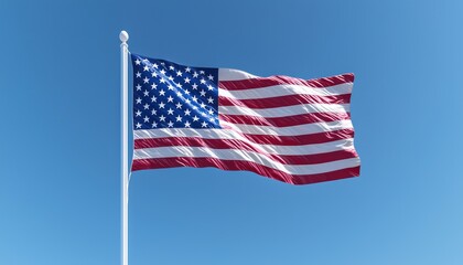 Fototapeta premium Waving American flag against a clear blue sky in a vibrant display of patriotism