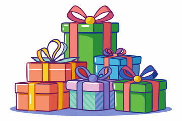 Stack of gifts, watercolor clipart illustration with isolated background.

