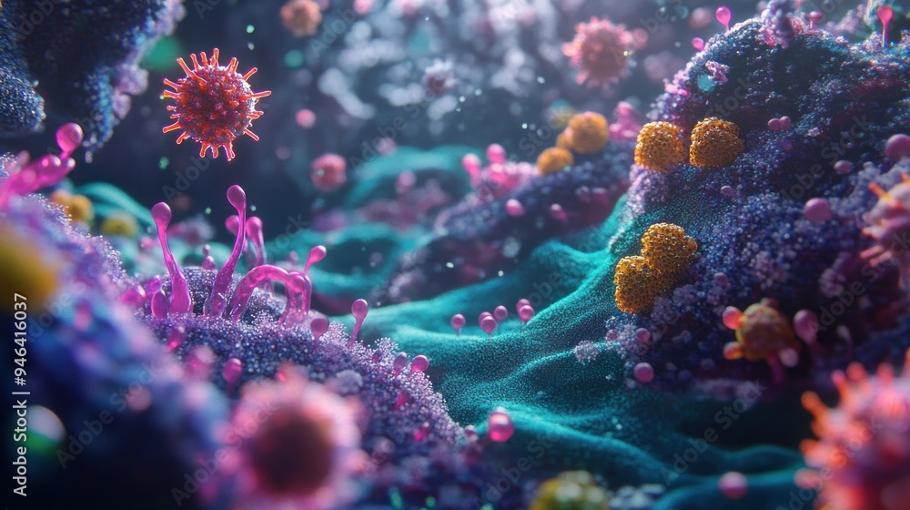 Poster Microscopic View of a Colorful and Textured Surface