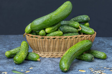 Fresh cucumbers in a basket.