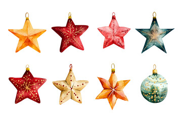 Obraz premium Watercolor collection of Christmas stars isolated on white background