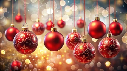 Elegant Red Baubles with Sparkling Bokeh Lights for Christmas and New Year Decorations