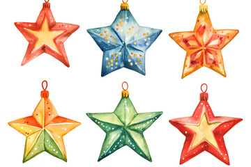 Obraz premium Watercolor collection of Christmas stars isolated on white background