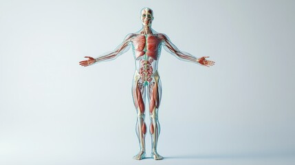 Transparent Human Anatomy Model with Visible Muscles, Bones, and Organs