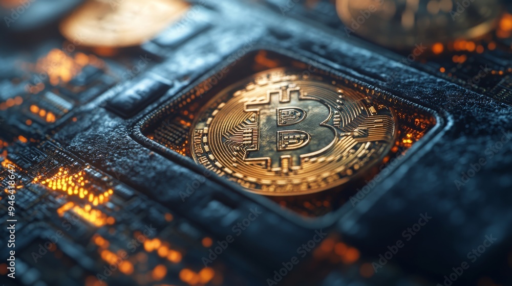 Poster the holographic wallet displays various cryptocurrencies with intricate circuit patterns shimmering 