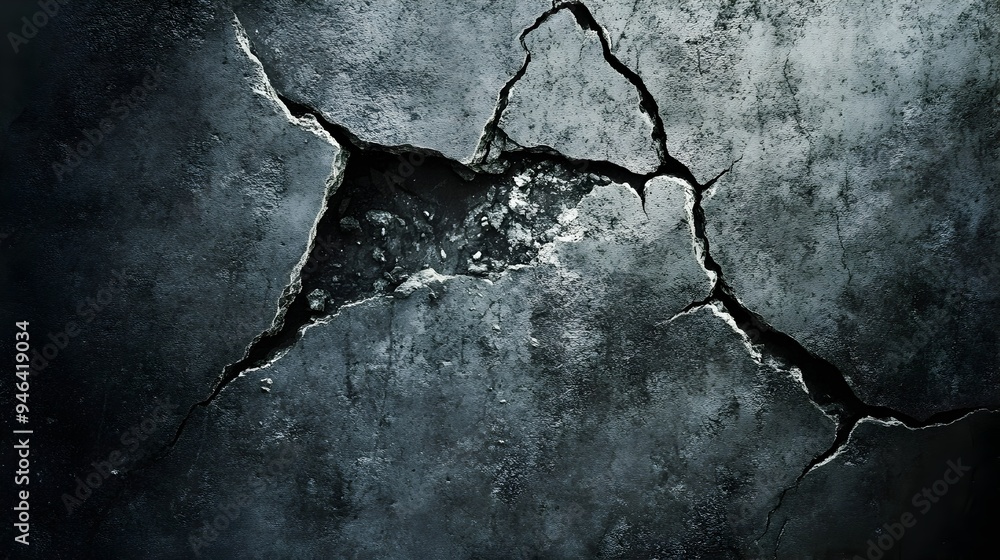 Poster conceptual depicting darkness seeping through cracks in a wall slowly spreading outward in a symboli
