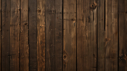 Naklejka premium Fond de planche de bois marron foncé, papier peint. Vieux fond en bois texturé foncé grunge, la surface de la vieille texture de bois brun, vue de dessus lambris en bois de pin brun. 