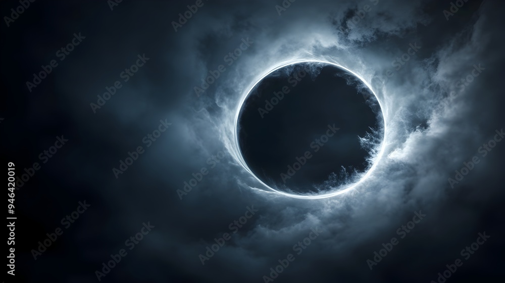 Poster A conceptual image showcasing darkness dramatically encircling a source of light creating a striking halo effect with an and moody atmosphere leaving ample copy space