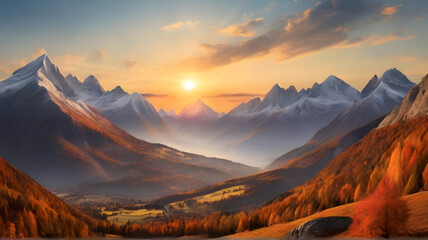 Sunset Serenity over the Majestic Mountain Panorama