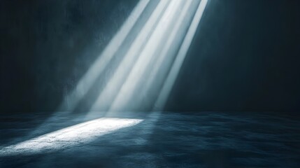 A conceptual digital showcasing the dramatic and powerful contrast between light and darkness with radiant beams piercing through the shadows and creating a sense of breakthrough illumination