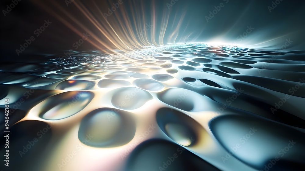 Poster conceptual image showcasing bright abstract patterns and shapes emanating from a luminous abstract l