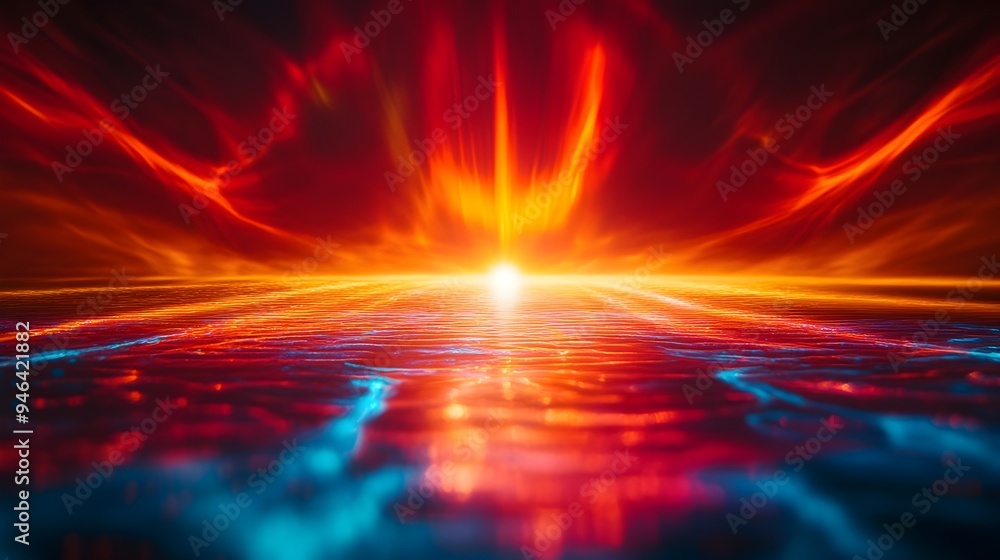 Poster captivating luminous patterns of abstract light emanation glowing beams of radiance casting geometri