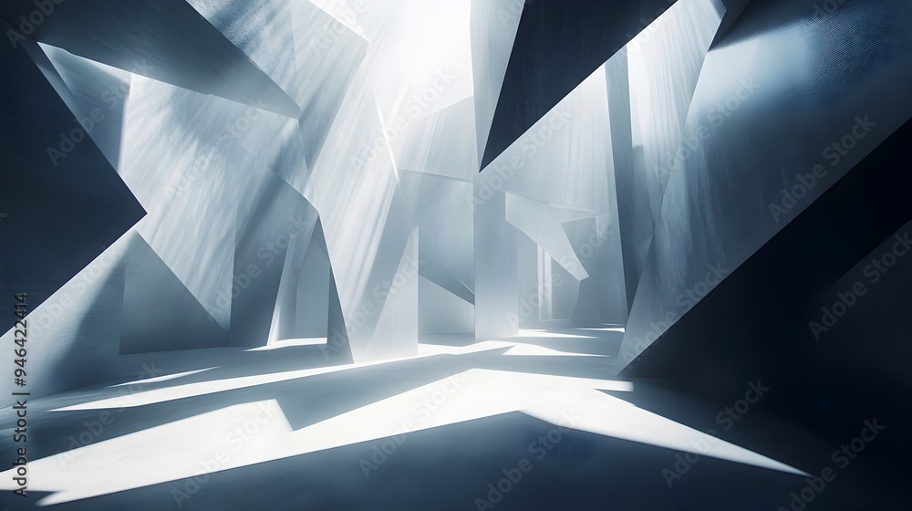 Poster mesmerizing abstract image showcasing intricate geometric light formations with captivating shadows 