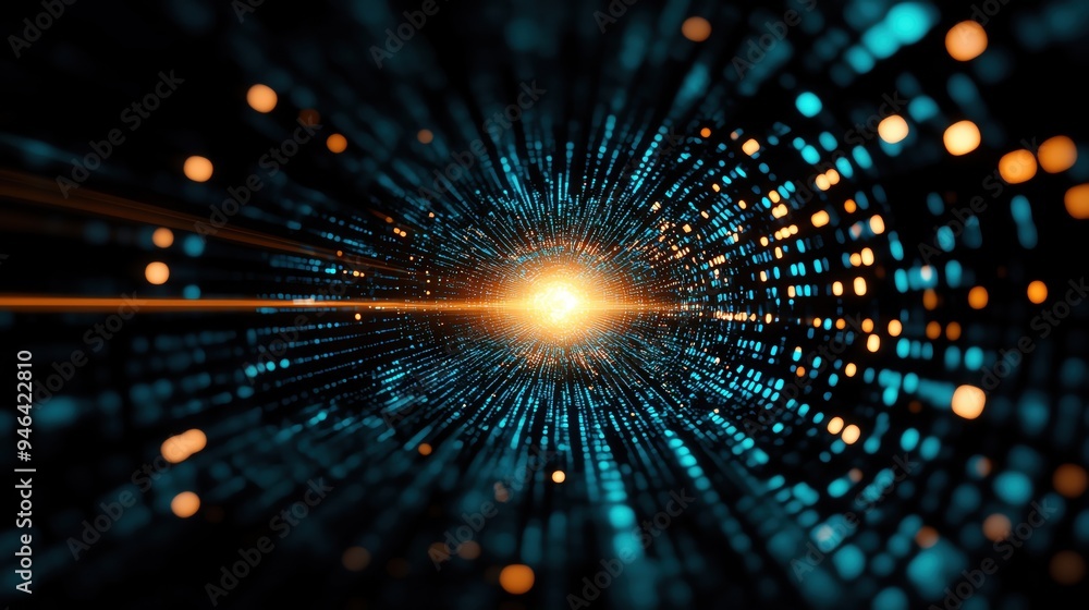 Poster a captivating portrayal of light and data streams converging in a digital tunnel, symbolizing modern