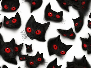 Fototapeta premium cat with eyes isolated on white,seamless background with cats,cat with red eyes