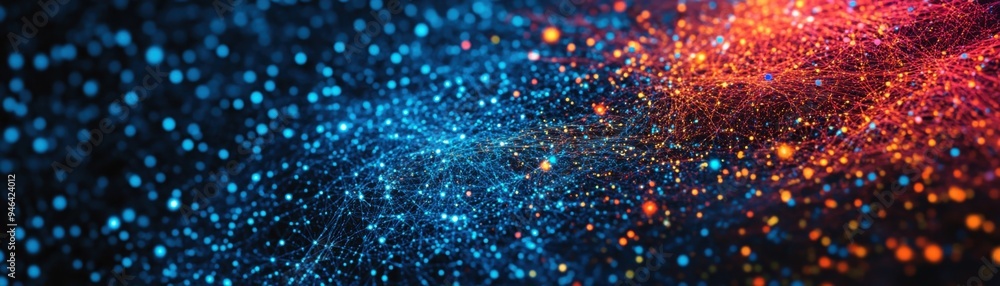 Poster visual representation of a digital landscape where depression is depicted as dark data streams, hope
